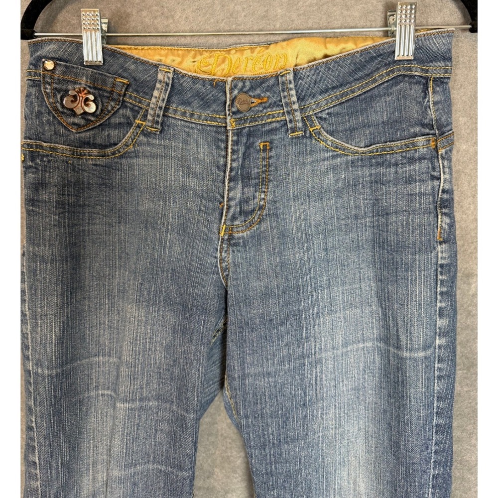Retro Dereon Jeans 9/10 Blue Bootcut Embroidered Pocket Y2K McBling Denim Pants - Picture 8 of 13